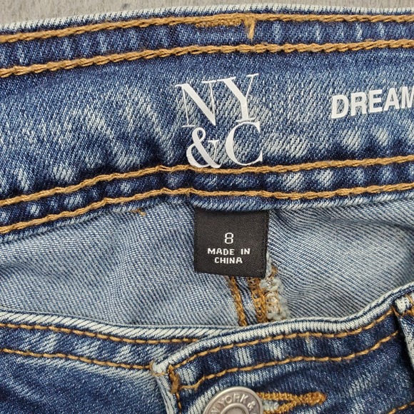 New York & Company Dream Curvy Boyfriend Jeans Womens 8 Blue Denim Distressed - Picture 7 of 10